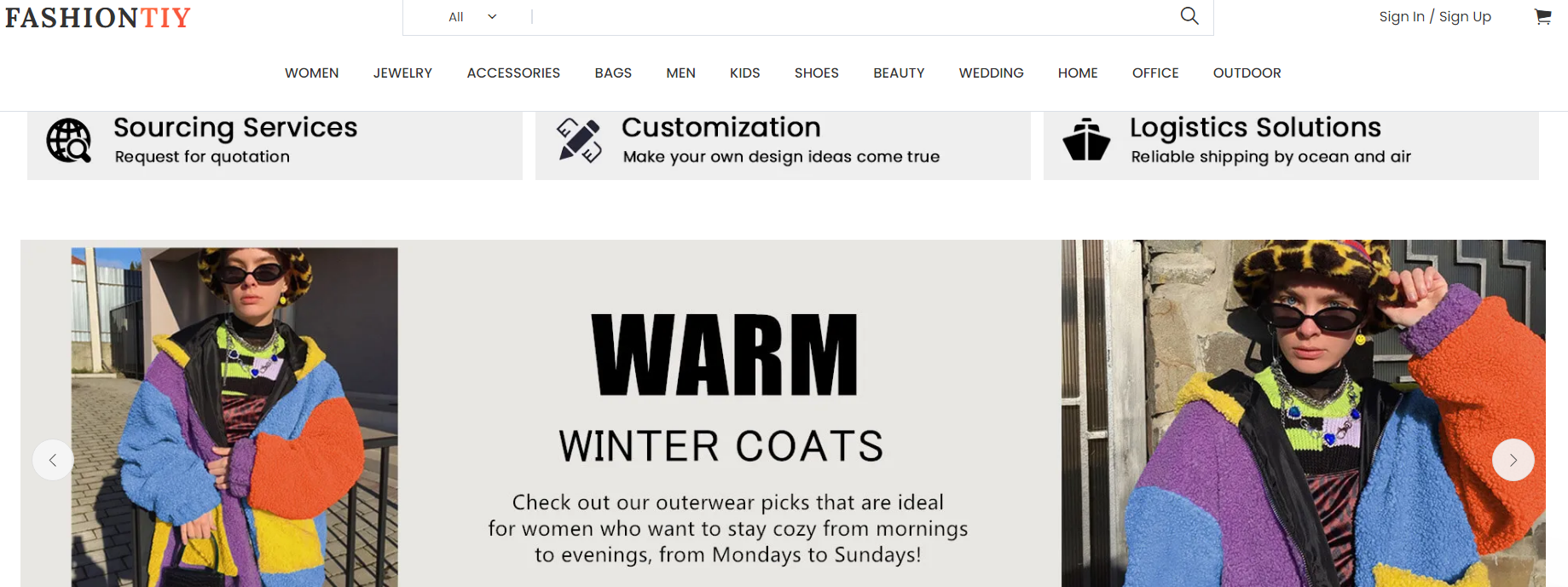 homepage of a wholesale clothing marketplace - FashionTIY